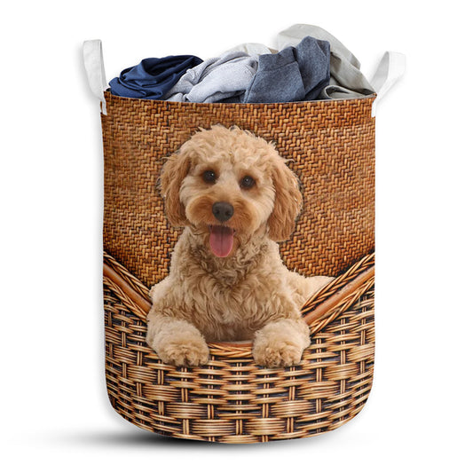 Small Size Cockapoo Dog Rattan Texture Laundry Basket For Bathroom Bedroom Storage