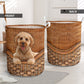 Cockapoo Dog Rattan Texture Laundry Basket For Room Home Organizer