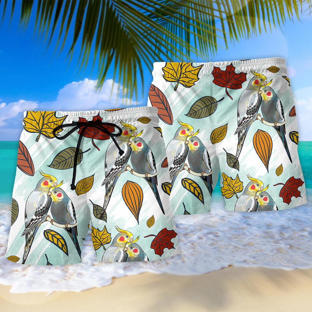 Cute Cockatiel Parrot Beach Shorts Design Detail For Weekend Getaways And Beach Days