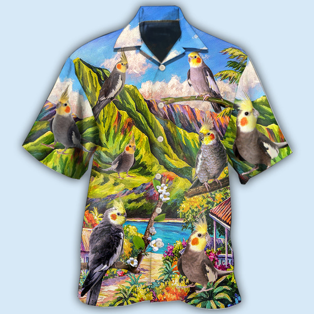 Parrot And Cockatiel Hawaiian Shirt With All Over Print For Resort Holidays Beach Travel And Relaxed Casual Fashion