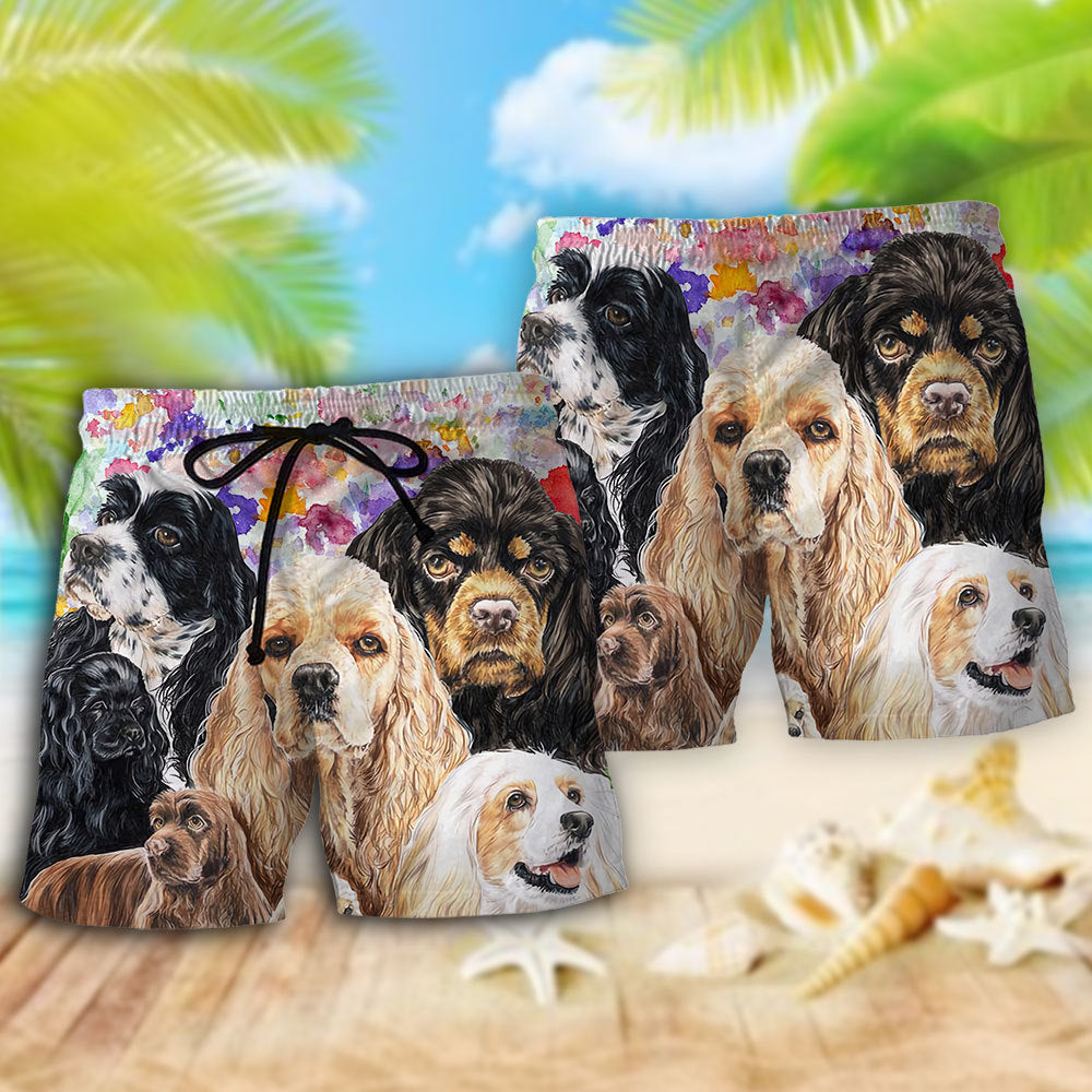 Cocker Spaniel With Flowers Dog Lover Beach Shorts Pattern View For Vacation Travel And Outdoor Fun
