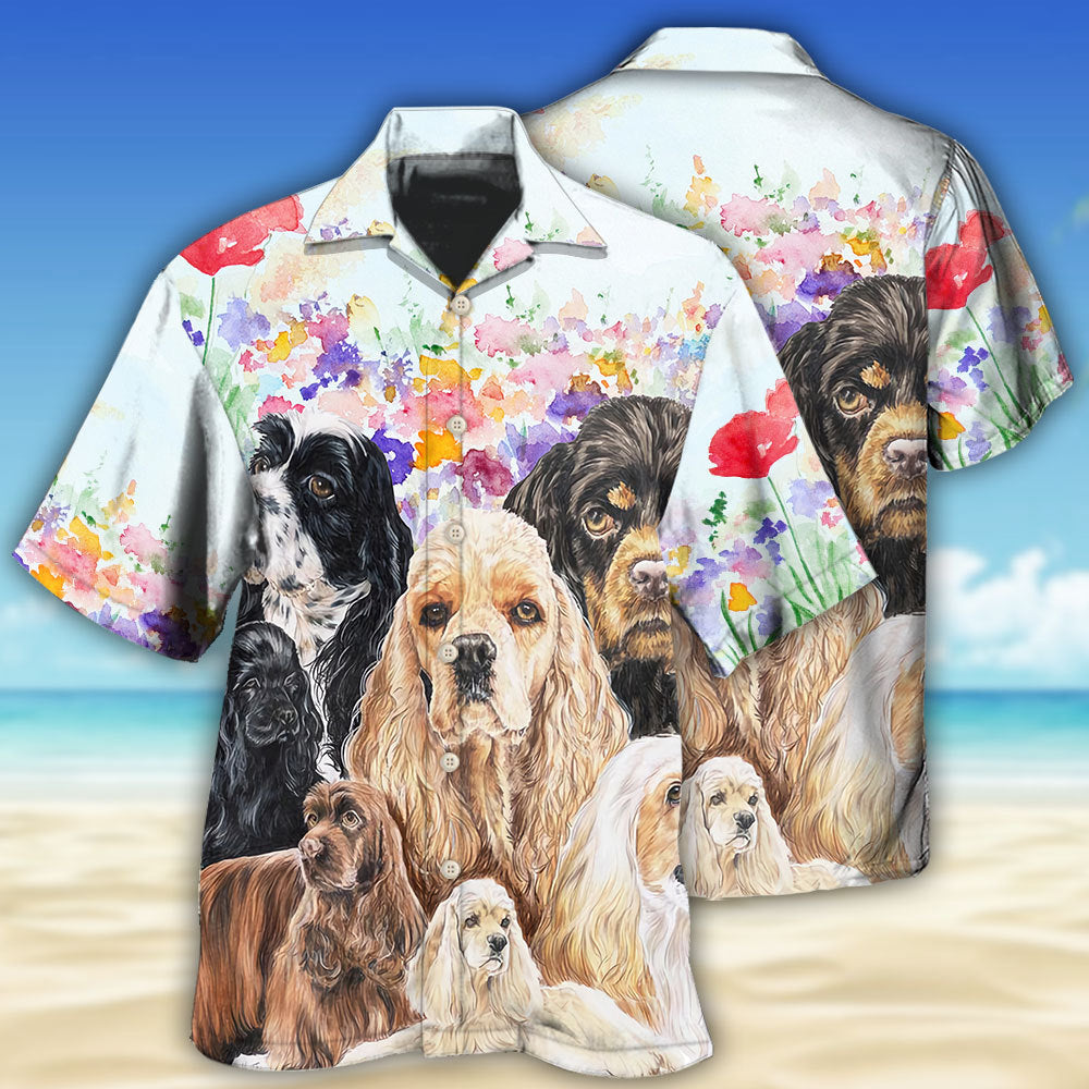 Floral Dog Cocker Spaniel Hawaiian Shirt Design View For Resort Travel And Thoughtful Gifting