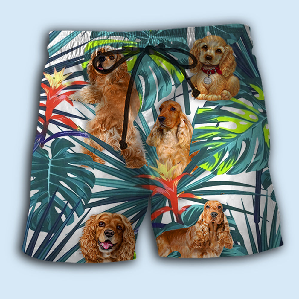Cocker Spaniel Tropical Leaf Beach Shorts Print Detail For Relaxed Warm Weather Outfits