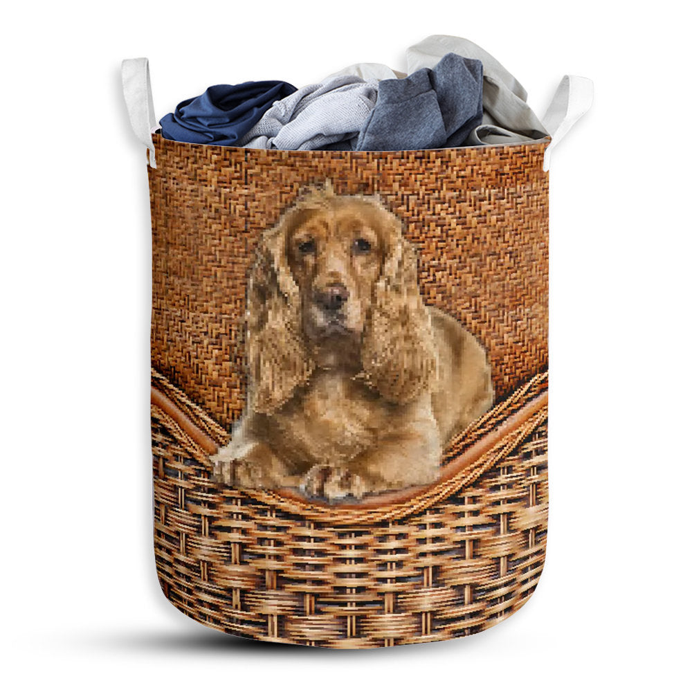 Small Size Cocker Spaniel Dog Rattan Texture Laundry Basket For Bathroom Bedroom Storage