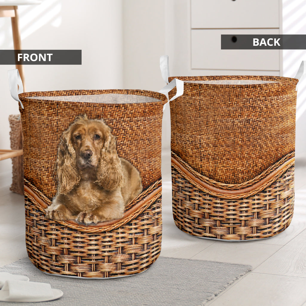 Cocker Spaniel Dog Rattan Texture Laundry Basket For Room Home Organizer