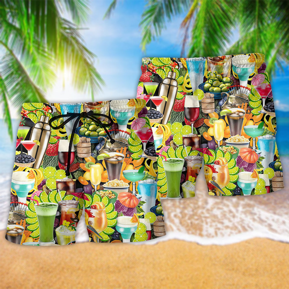 Fruit Cocktail Summer Beach Shorts Pattern Detail For Outdoor Activities And Leisure And Relaxation