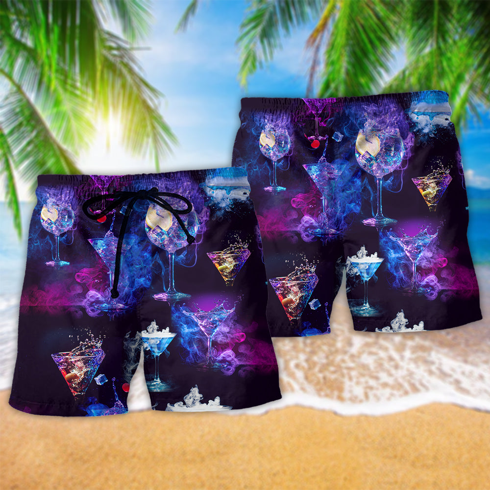 Purple Cocktail Beach Shorts Pattern Detail For Casual Outings And Comfortable Daily Wear