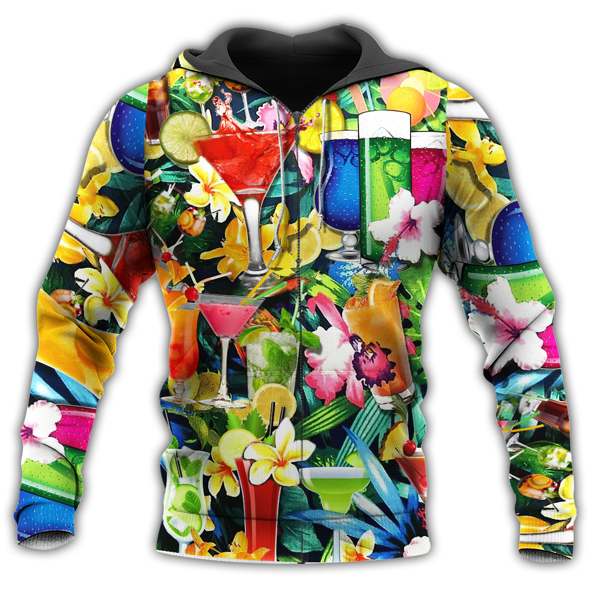 Tropical Floral Cocktail Hoodie For Everyday Wear Outdoor Adventures And Comfortable Style