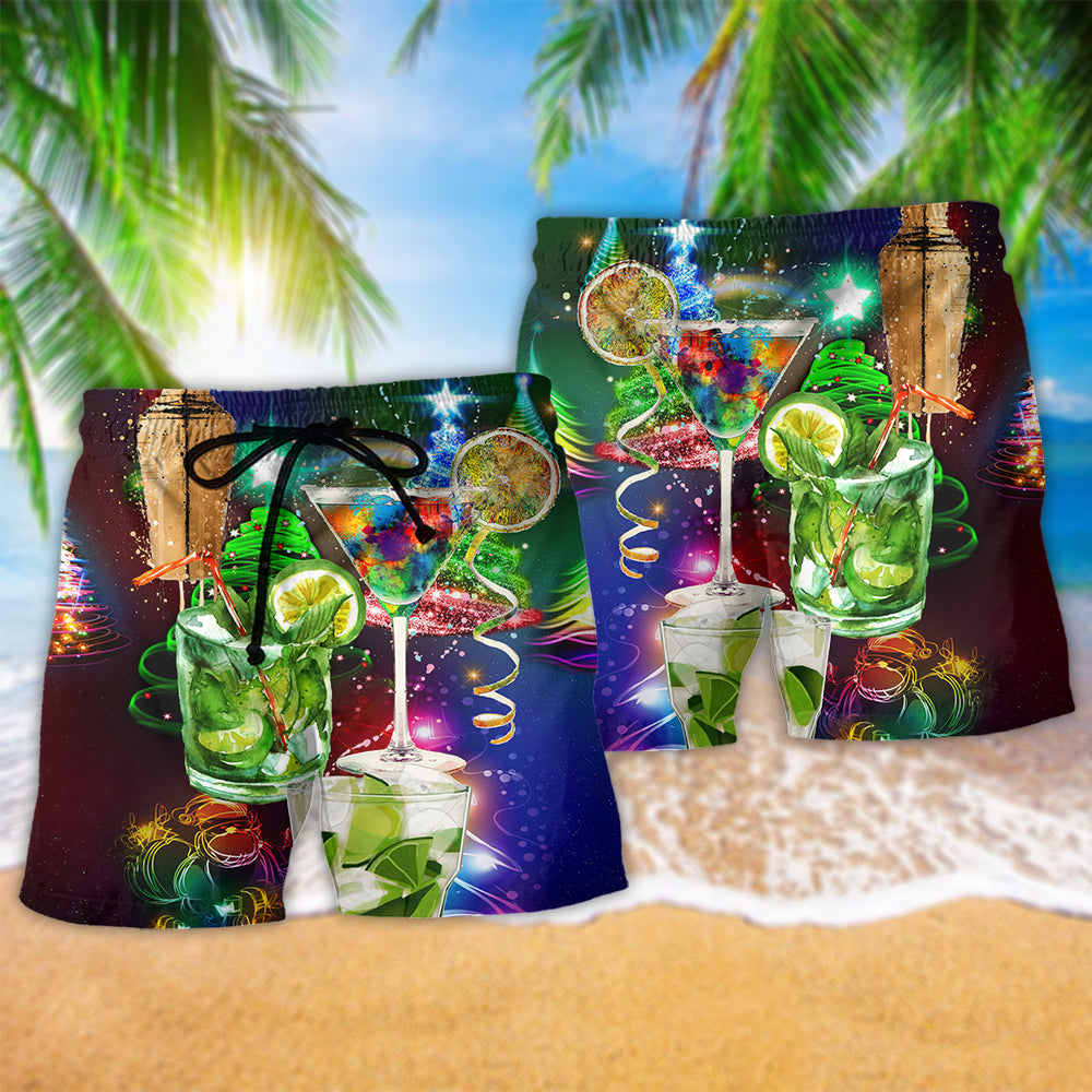 Cocktail Christmas Merry Christmas Hawaiian Beach Shorts For Seasonal Summer Travel