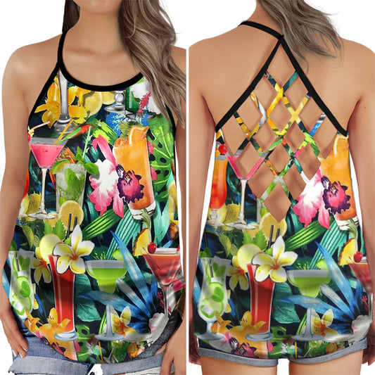 Colorful Cocktail Bright Summer Mood Hollow Tank Top For Yoga Workouts And Casual Wear