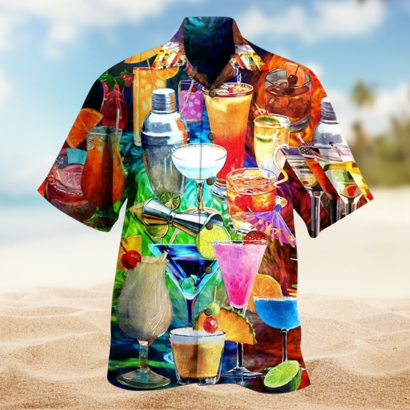 Cocktail Fruit Hawaiian Shirt For Island Getaways, Outdoor Gatherings, And Comfortable Summer Wear