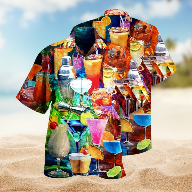 Cocktail Fruit Hawaiian Shirt For Island Getaways, Outdoor Gatherings, And Comfortable Summer Wear