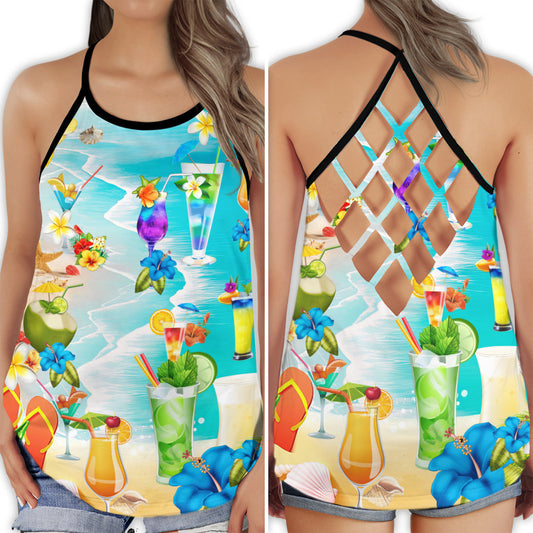 Cocktail Blue Sea Summer Hollow Tank Top For Beach Vacations And Casual Wear