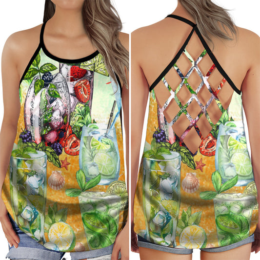 Cocktail Lemon Summer Fresh Taste Hollow Tank Top For Yoga Workouts And Casual Wear