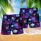 Moon Purple Cocktail Beach Shorts Pattern Detail For Vacation Style And Relaxed Casual Wear