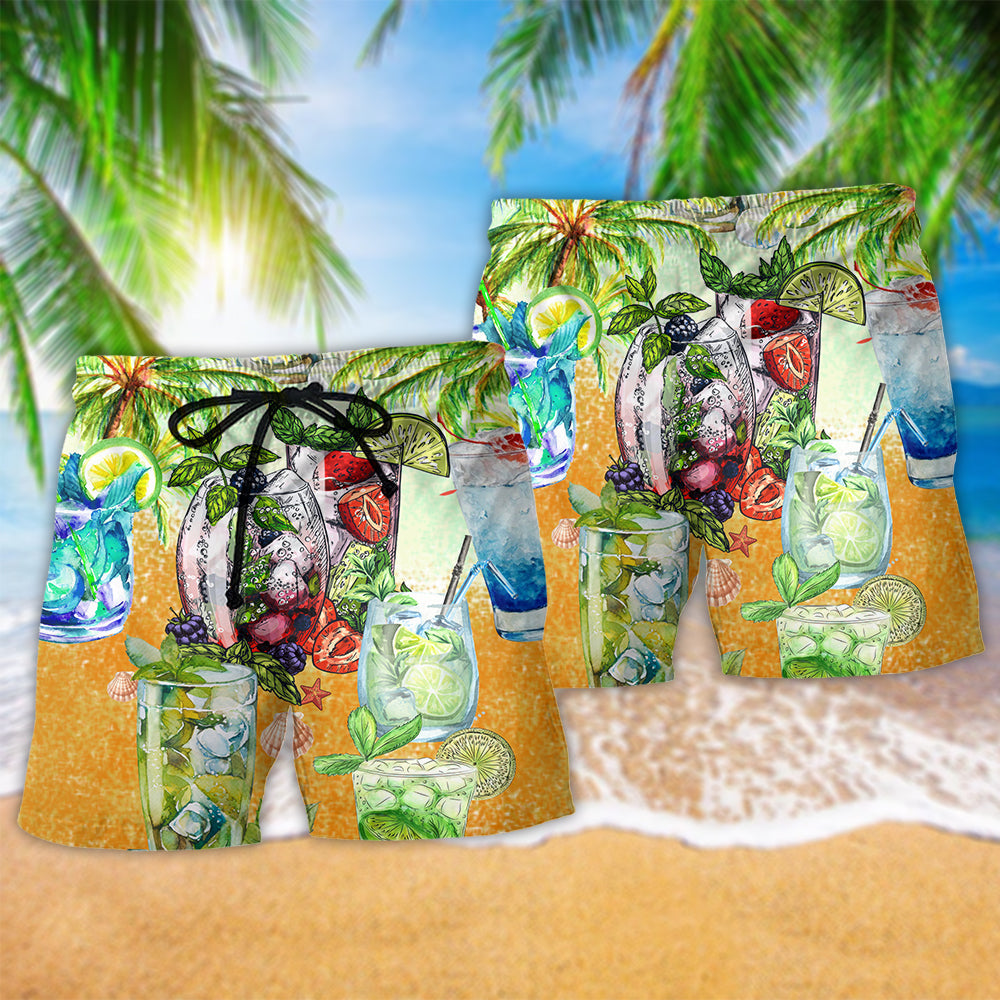 Cocktail Mojito Gives Summer Vibe Hawaiian Print Beach Shorts For Weekend Getaways And Comfort