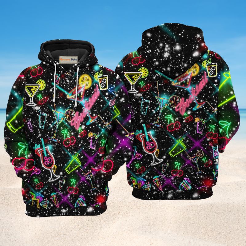 Neon Cocktail Love Hoodie For Casual Activities Seasonal Outings And Gift Ideas