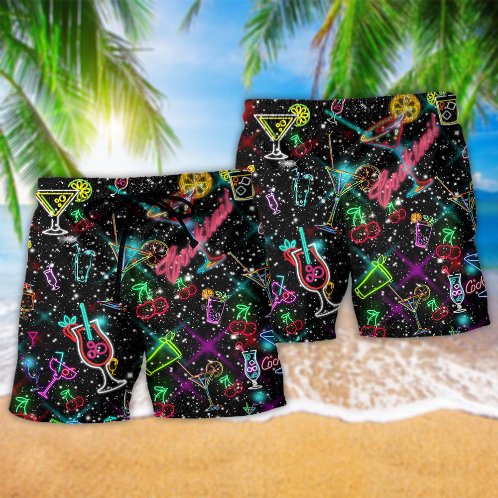Cocktail Neon Light Beach Shorts Design Detail For Food Fans And Vacation Style