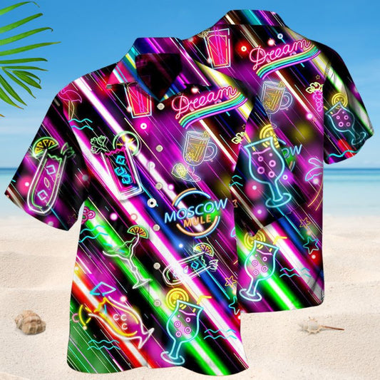 Cocktail Hour Stunning Hawaiian Shirt For Summer Vacation, Beach Travel, And Casual Wear