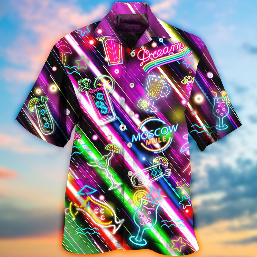 Happy Vintage Moscow Mule Cocktail Hour Hawaiian Shirt Artwork View For Coastal Escapes And Resort Style