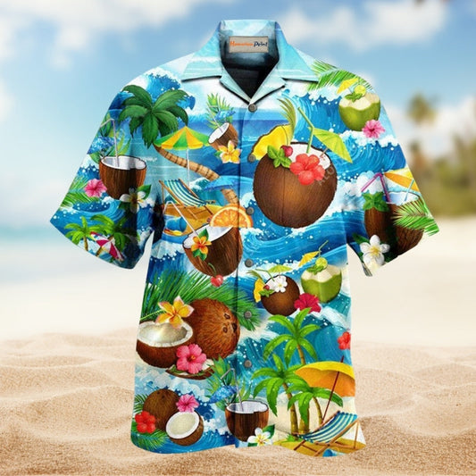 Coconut Summer Time Beaches Hawaiian Shirt For Summer Vacation Beach Travel And Relaxed Casual Wear