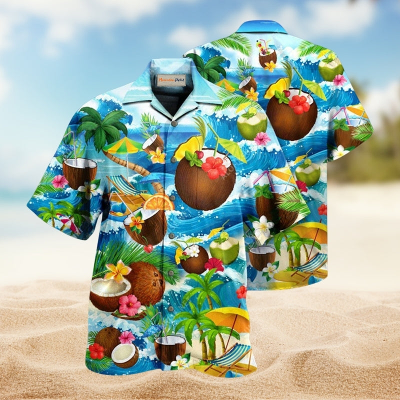 Coconut Summer Time Beaches Hawaiian Shirt For Summer Vacation Beach Travel And Relaxed Casual Wear