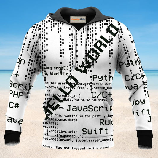 Black White Coder Hello World Hoodie For Travel Days Outdoor Events And Thoughtful Gifts