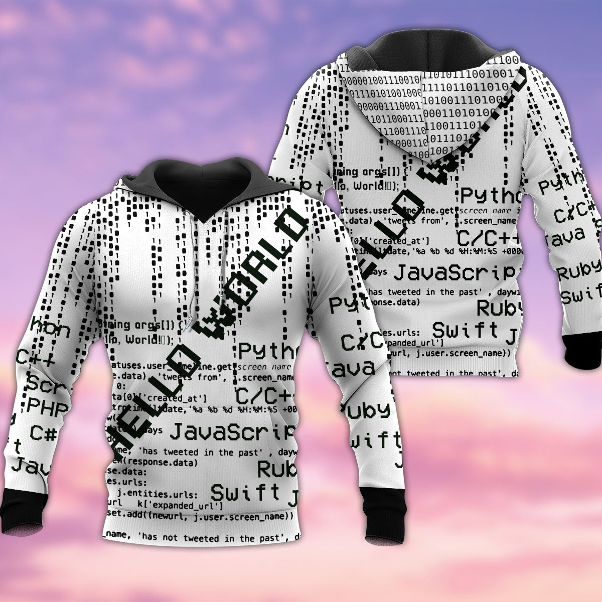 Black White Coder Hello World Hoodie For Travel Days Outdoor Events And Thoughtful Gifts