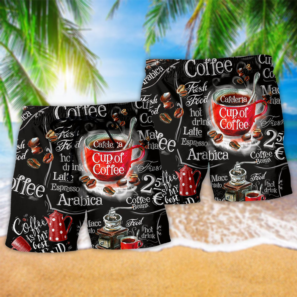 Coffee Motivation Beach Shorts Pattern Detail For Leisure Travel And Lightweight Summer Style