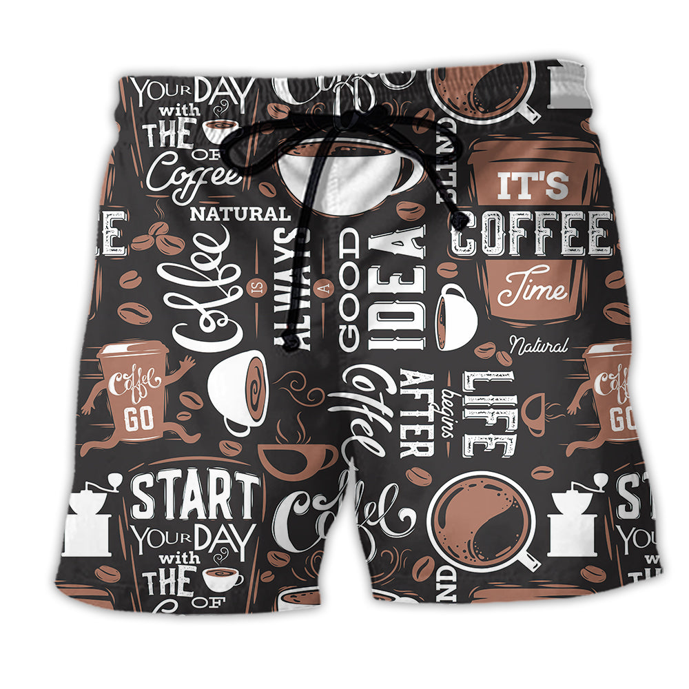 Coffee Start Your Day Motivation Beach Shorts For Summer Vacation And Coastal Travel