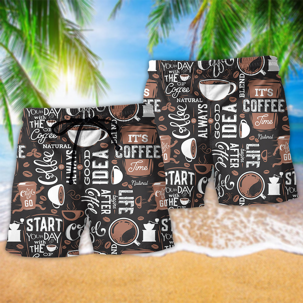Coffee Beach Shorts Pattern Detail For Tropical Escapes And Bright Seasonal Outfits