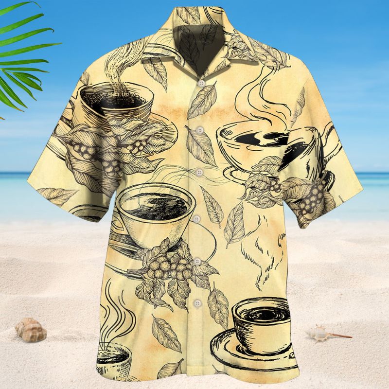 Vintage Coffee Morning Hawaiian Shirt For Coastal Travel, Casual Events, And Comfortable Summer Wear
