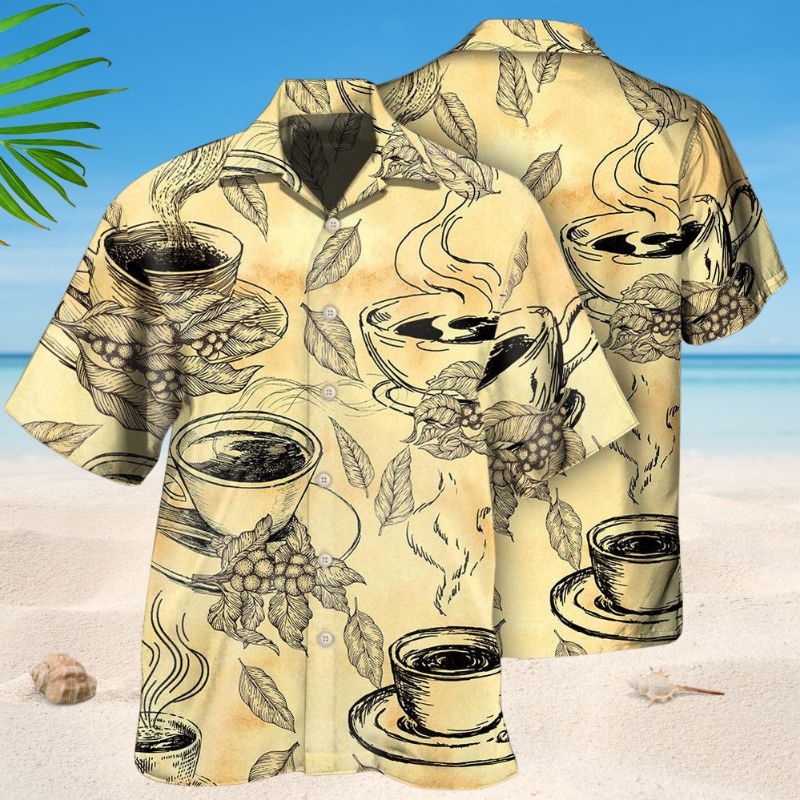Vintage Coffee Morning Hawaiian Shirt For Coastal Travel, Casual Events, And Comfortable Summer Wear