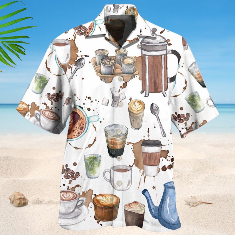 Coffee White Hawaiian Shirt For Resort Trips, Coastal Parties, And Warm Weather Style