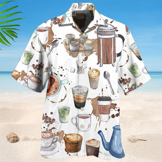 Coffee White Hawaiian Shirt For Resort Trips, Coastal Parties, And Warm Weather Style