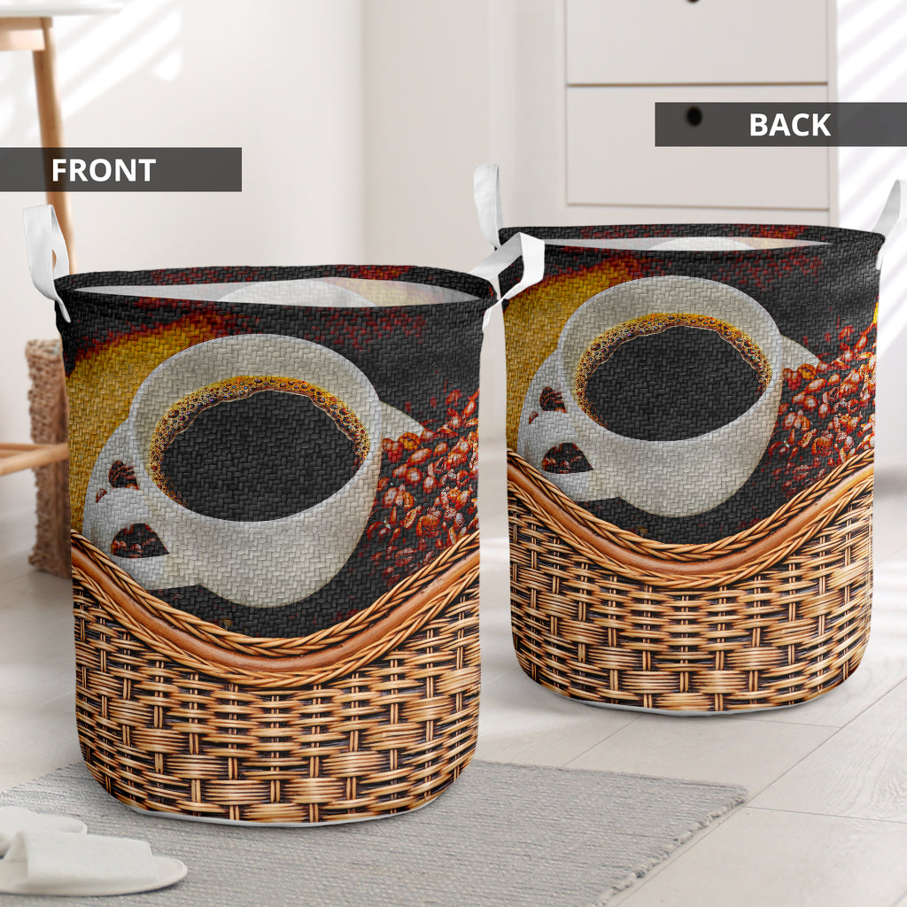 Coffee Rattan Texture Laundry Basket For Room Home Organizer