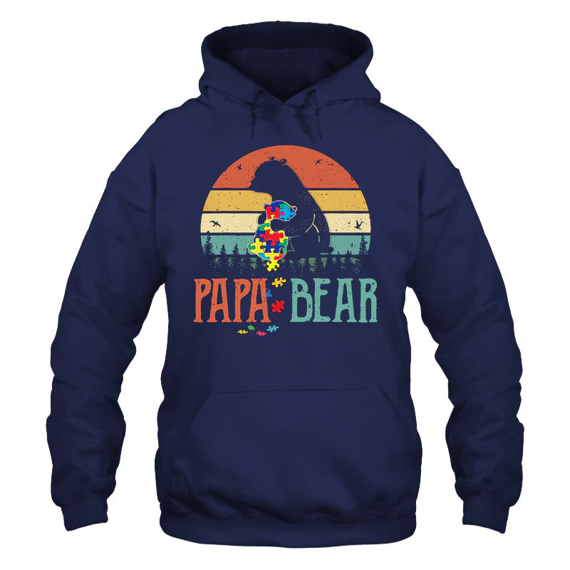 Retro Papa Bear Autism Awareness Hoodie For Community Gatherings Casual Wear And Meaningful Support