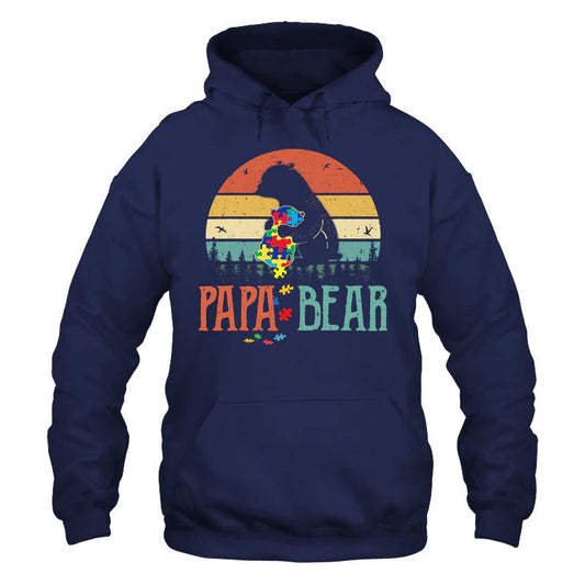 Retro Papa Bear Autism Awareness Hoodie For Community Gatherings Casual Wear And Meaningful Support