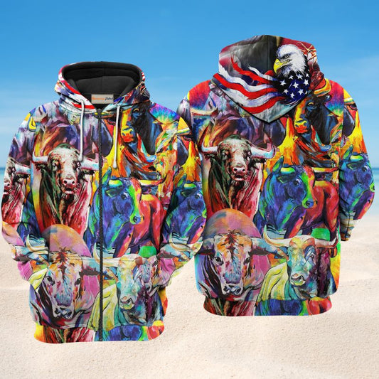 Colorful Bulls Animal Hoodie For Travel Days Outdoor Events And Thoughtful Gifts