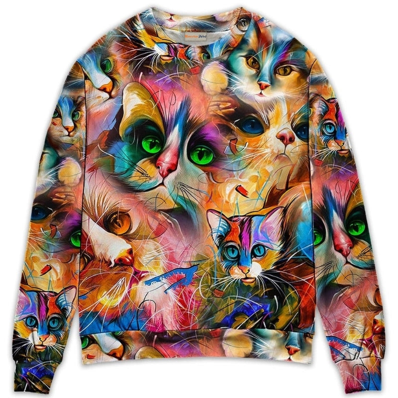 Colorful Cat Sweater For Animal Lovers Casual Wear Holidays And Thoughtful Gifting