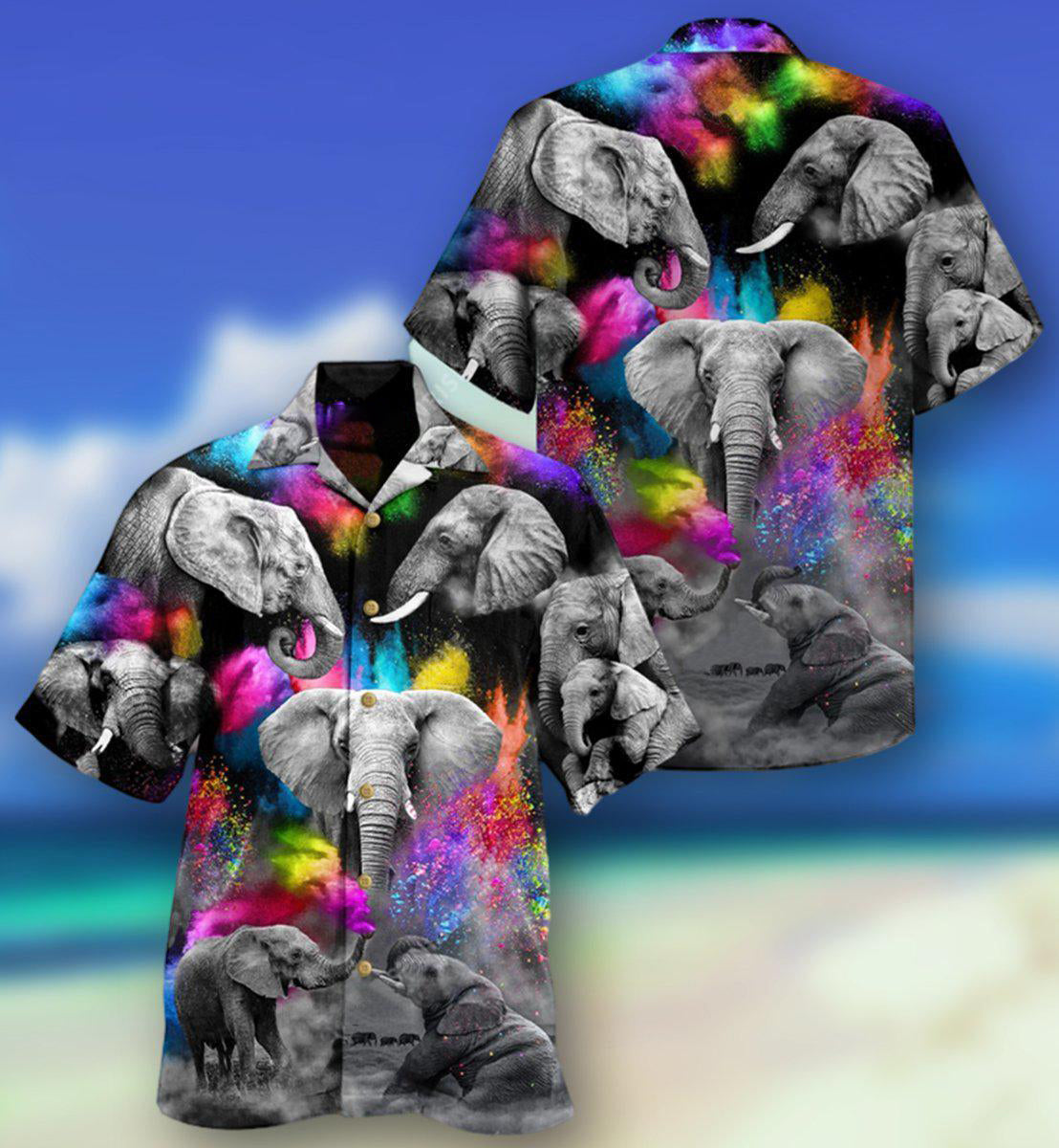 Colorful Black Elephant Hawaiian Shirt With Detailed Graphic For Coastal Trips Outdoor Events And Relaxed Summer Wear