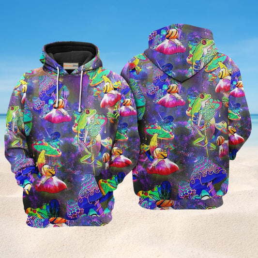 Colorful Frog Galaxy Mushroom Hoodie For Colorful Streetwear Festivals And Comfortable Daily Wear