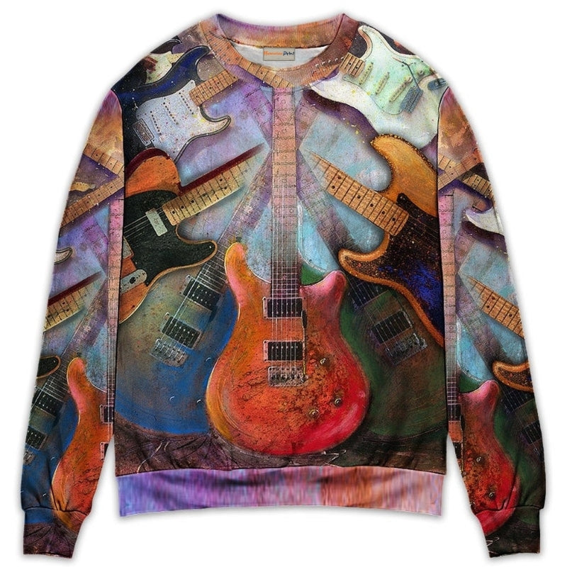 Colorful Guitar Music Abstract Sweater For Casual Wear Festivals Travel And Thoughtful Gifting