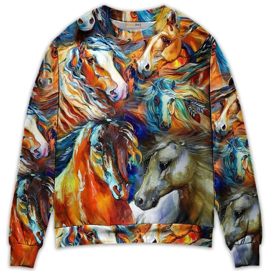 Colorful Horse Face Sweater For Casual Wear Travel Parties And Comfortable Seasonal Style