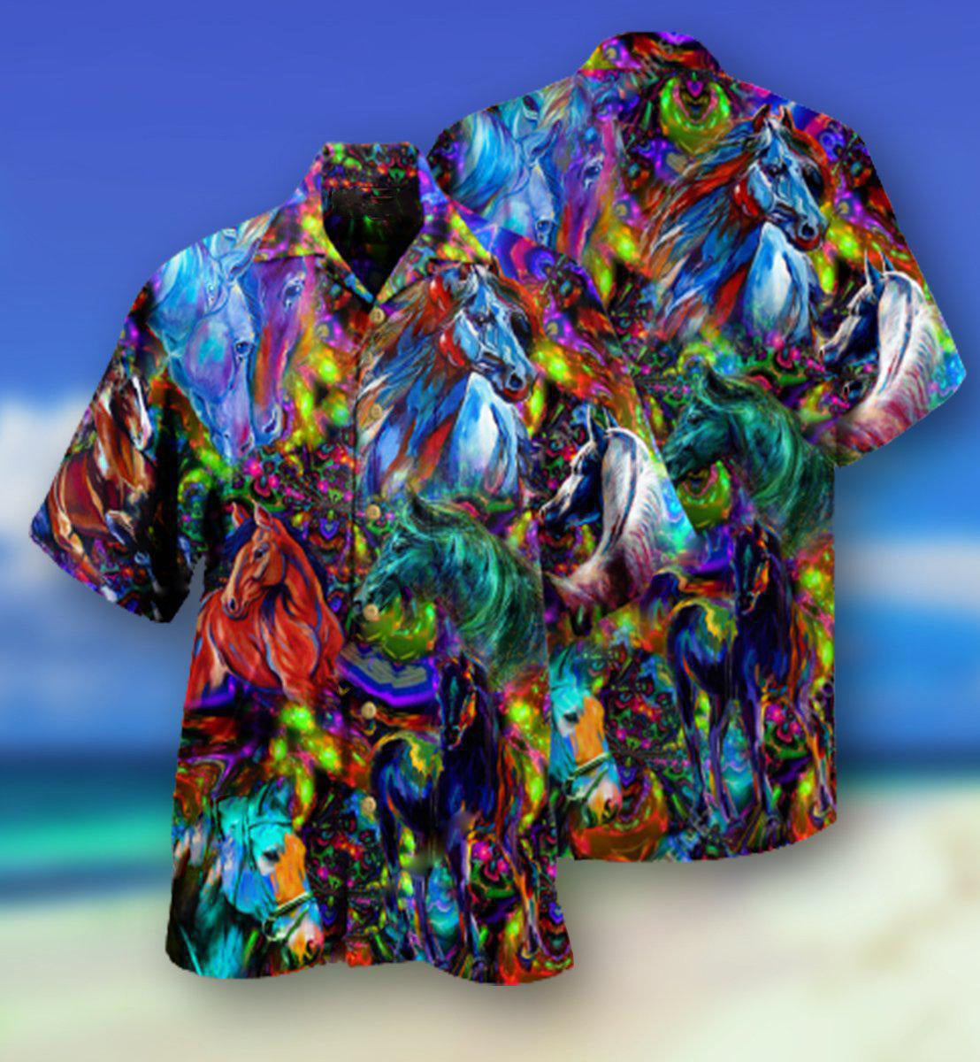 Colorful Horse Hawaiian Shirt For Coastal Adventures And Warm Weather Wear