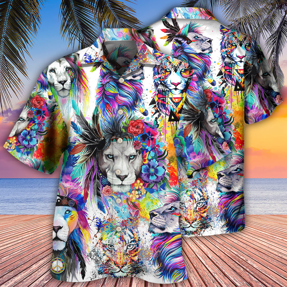 Creative Watercolor Colorful Lion Hawaiian Shirt For Beach Days, Summer Outings, And Thoughtful Gift Giving