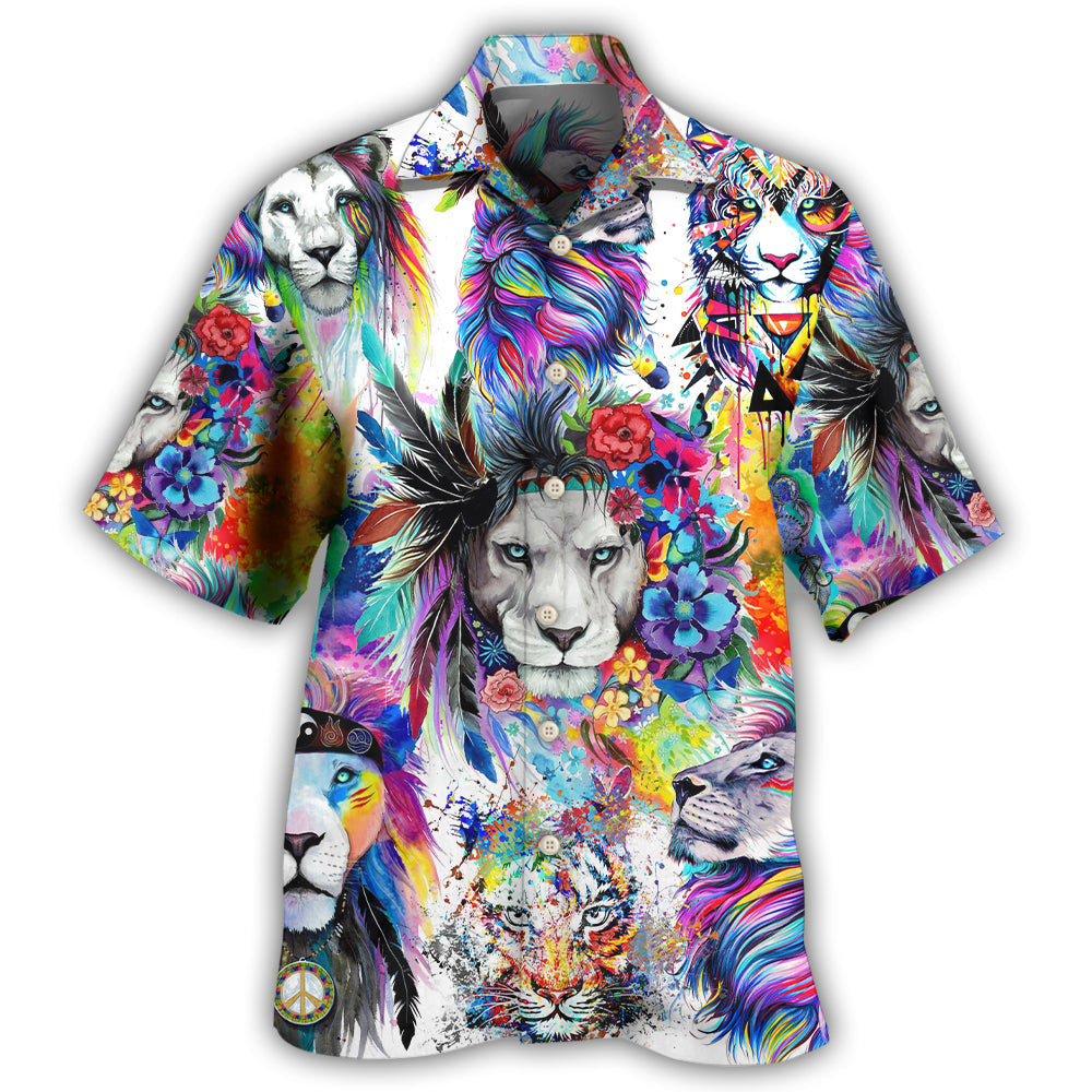 Creative Watercolor Colorful Lion Hawaiian Shirt For Beach Days, Summer Outings, And Thoughtful Gift Giving