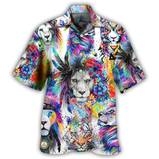 Creative Watercolor Colorful Lion Hawaiian Shirt For Beach Days, Summer Outings, And Thoughtful Gift Giving