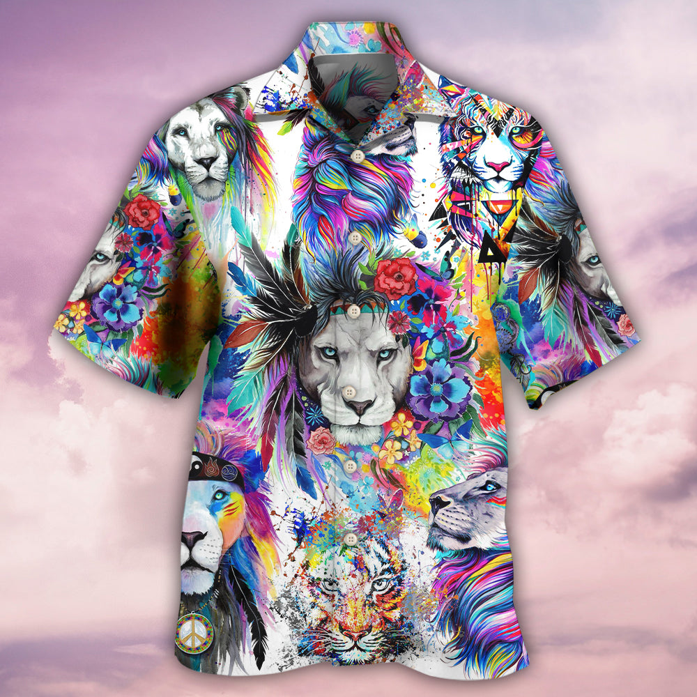 Colorful Artistic Lion Hawaiian Shirt With All Over Print For Tropical Holiday Resort Parties And Everyday Style