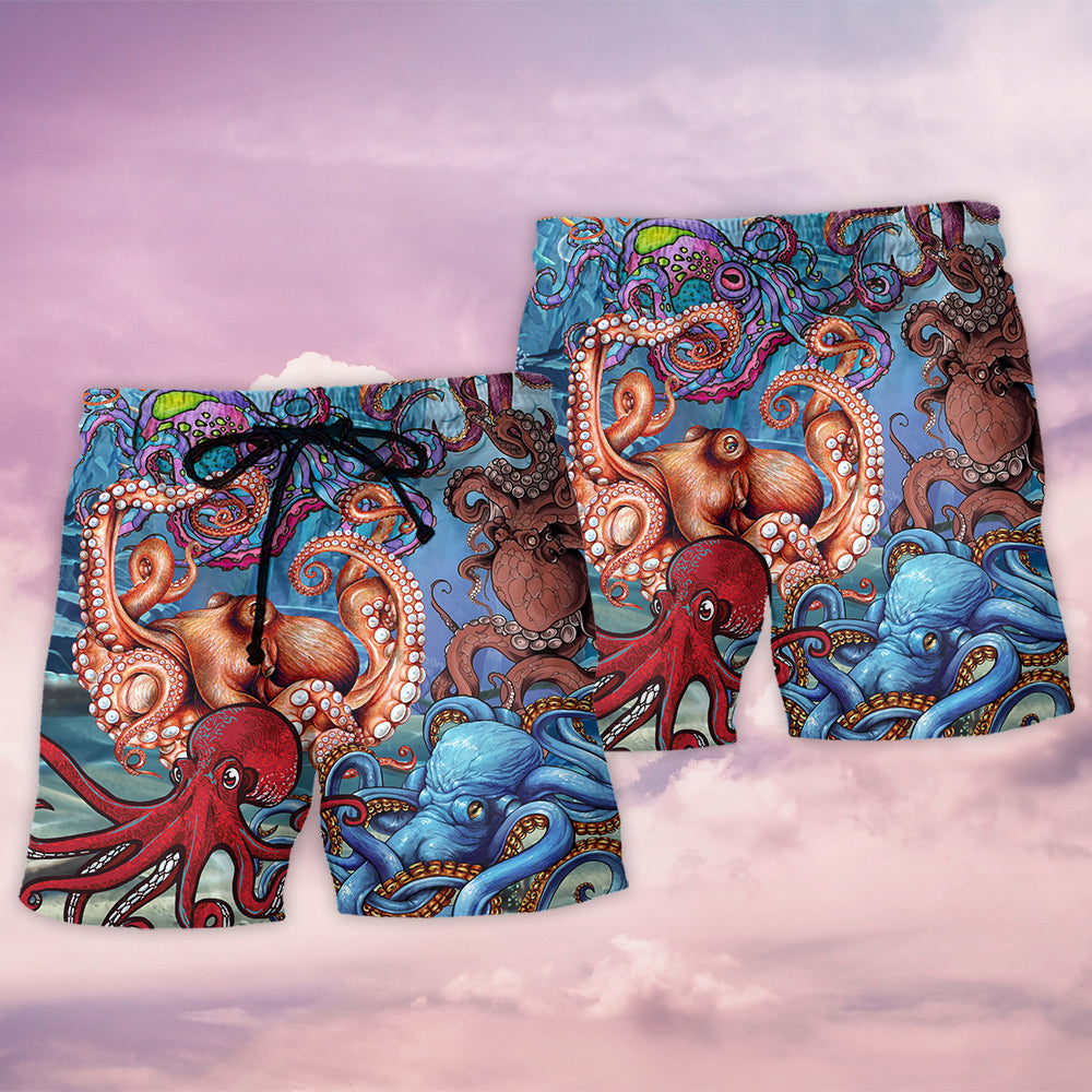 Colorful Octopus Playful Ocean Beach Shorts Pattern Detail For Leisure Travel And Relaxed Casual Style